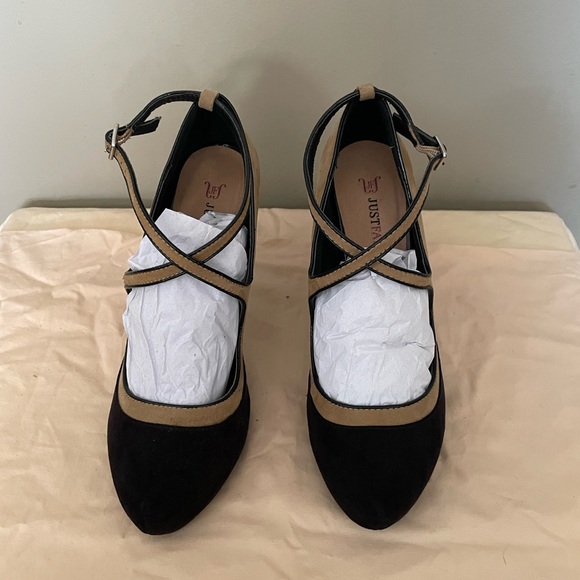 JustFab Shoes - Heeled suede platform strappy shoes by JustFab.